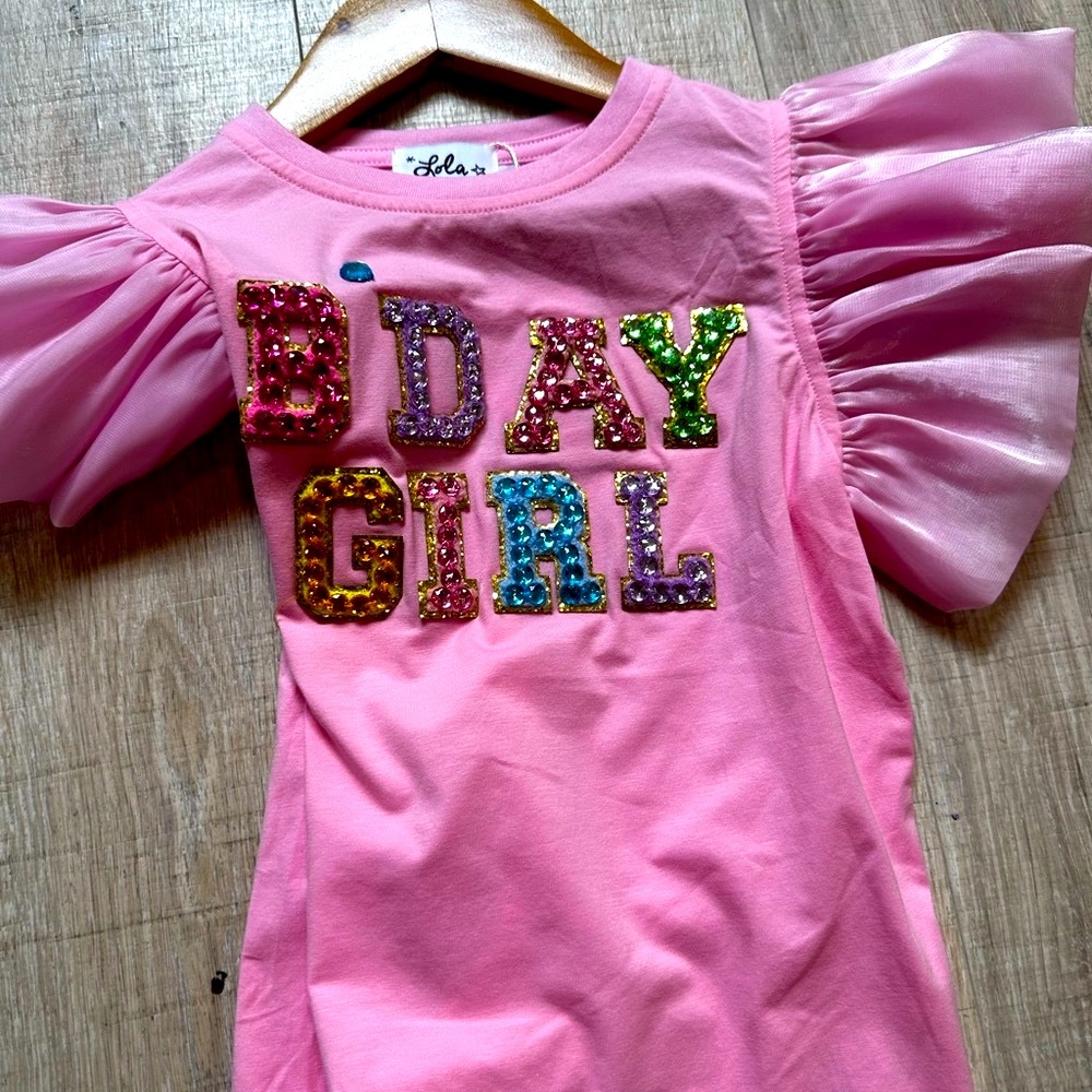 Pink BDAY GIRL Shirt with Sequin Letters